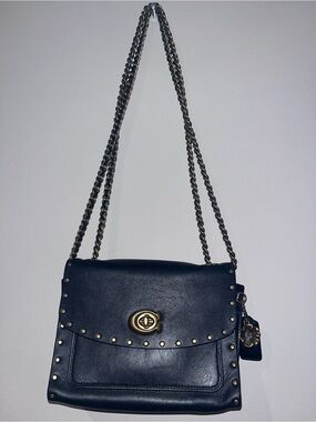 Coach Black Leather Studded Shoulder Bag with Gold Hardware